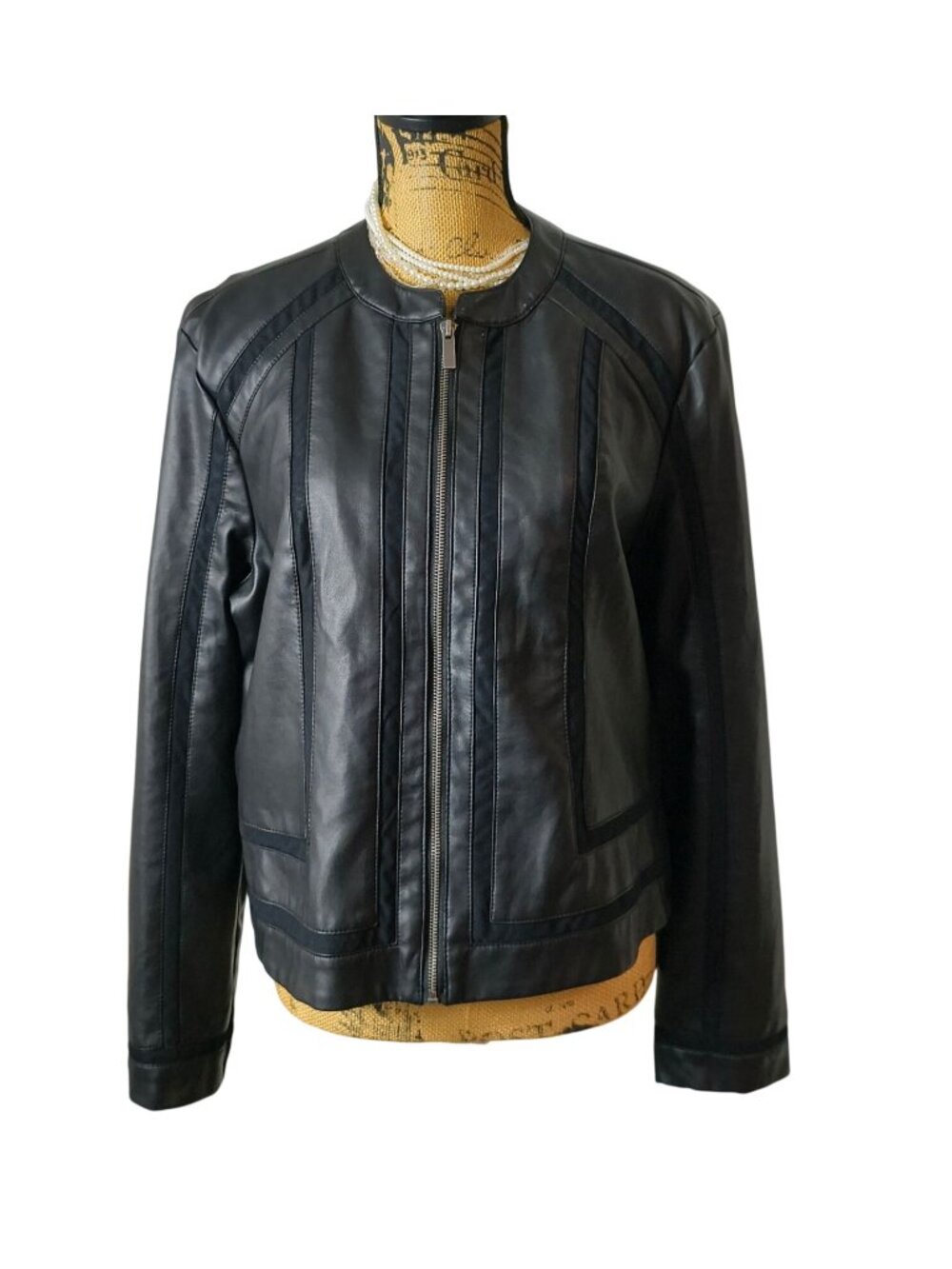 Baccini Womens XL Moto Jacket Black Faux Leather Zip Stylish Outerwear Edgy Prep